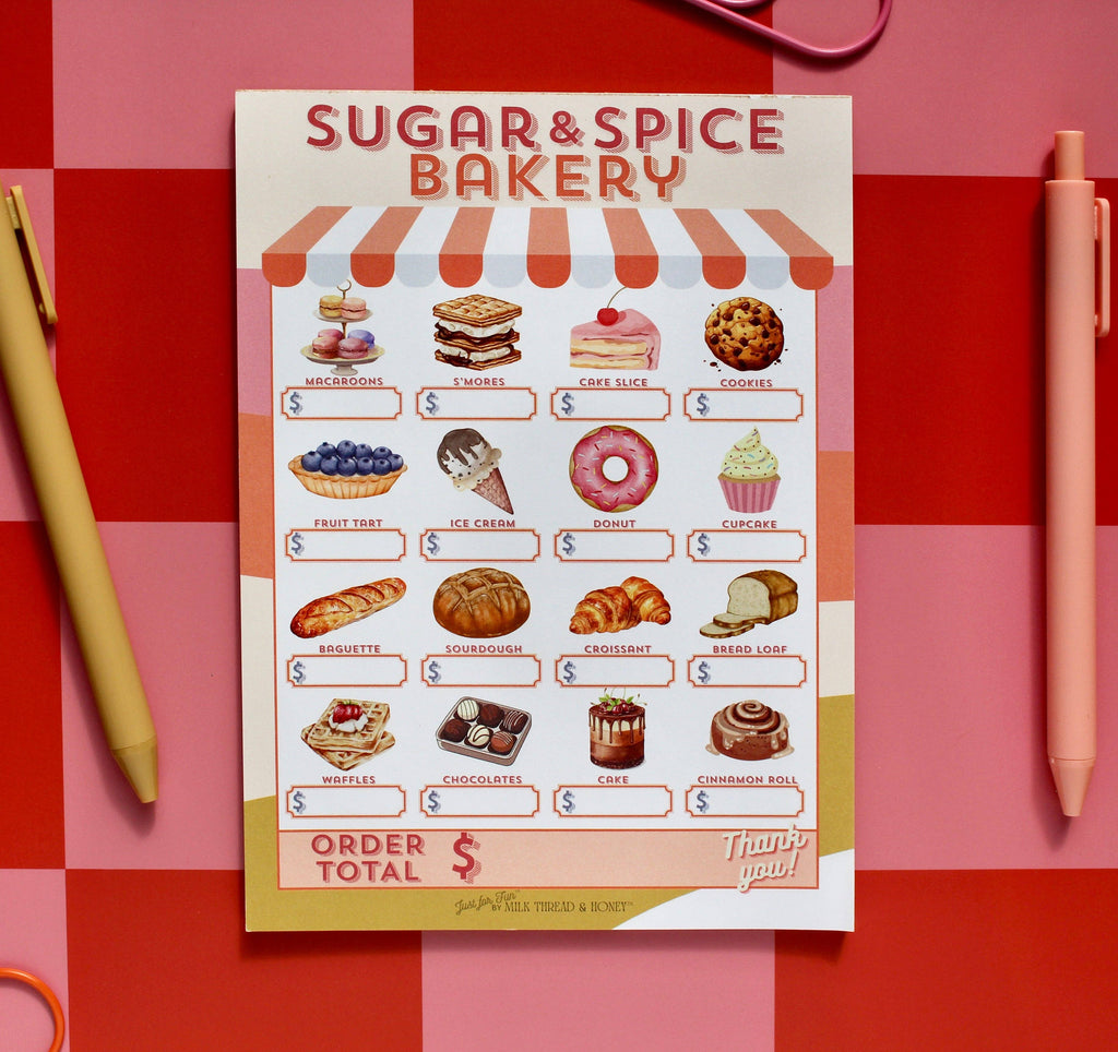 Bakery, Coffee Shop & Ice Cream Order Set - Pretend Play Notepads for Kids