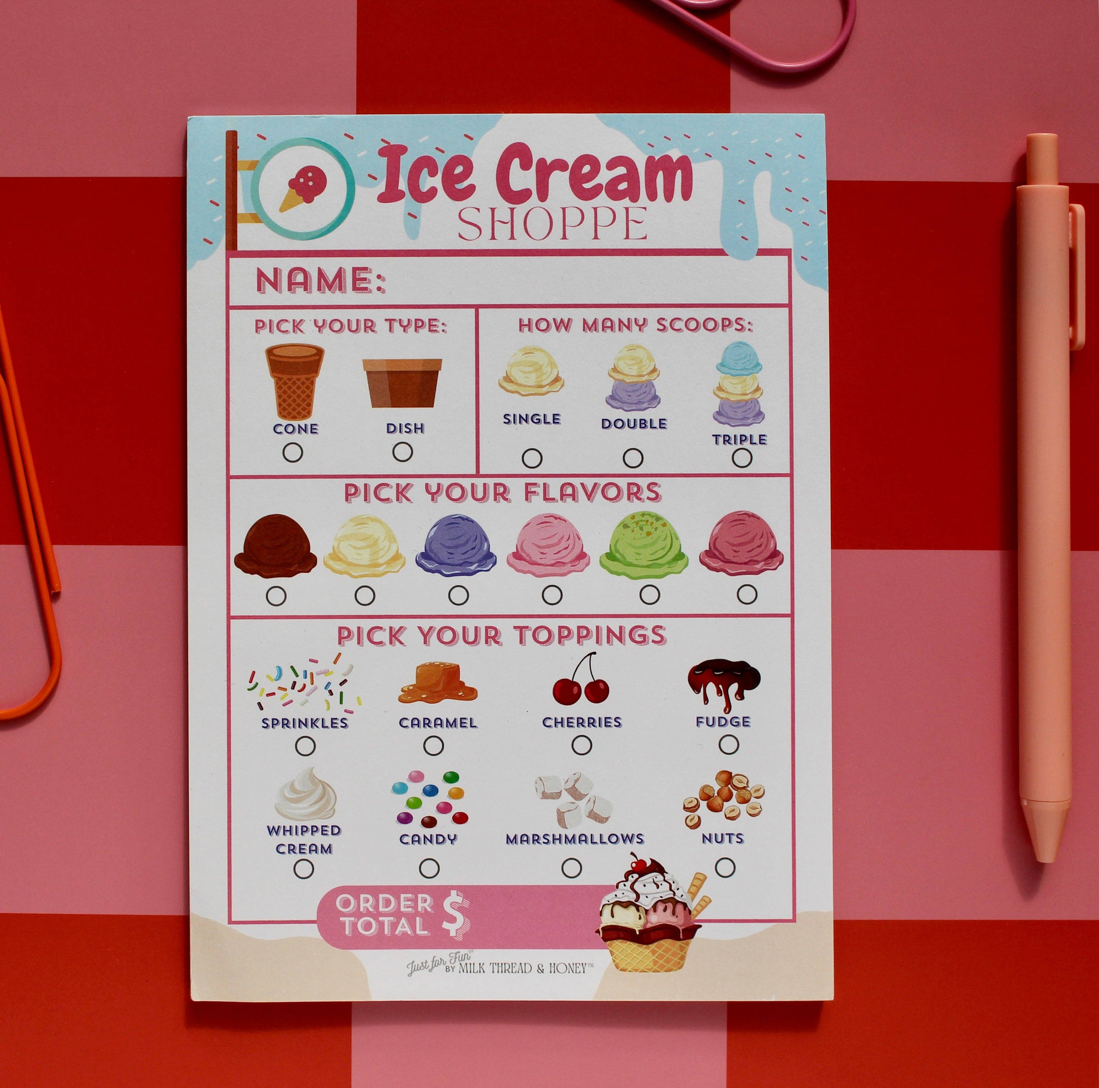 Bakery, Coffee Shop & Ice Cream Order Set - Pretend Play Notepads for Kids