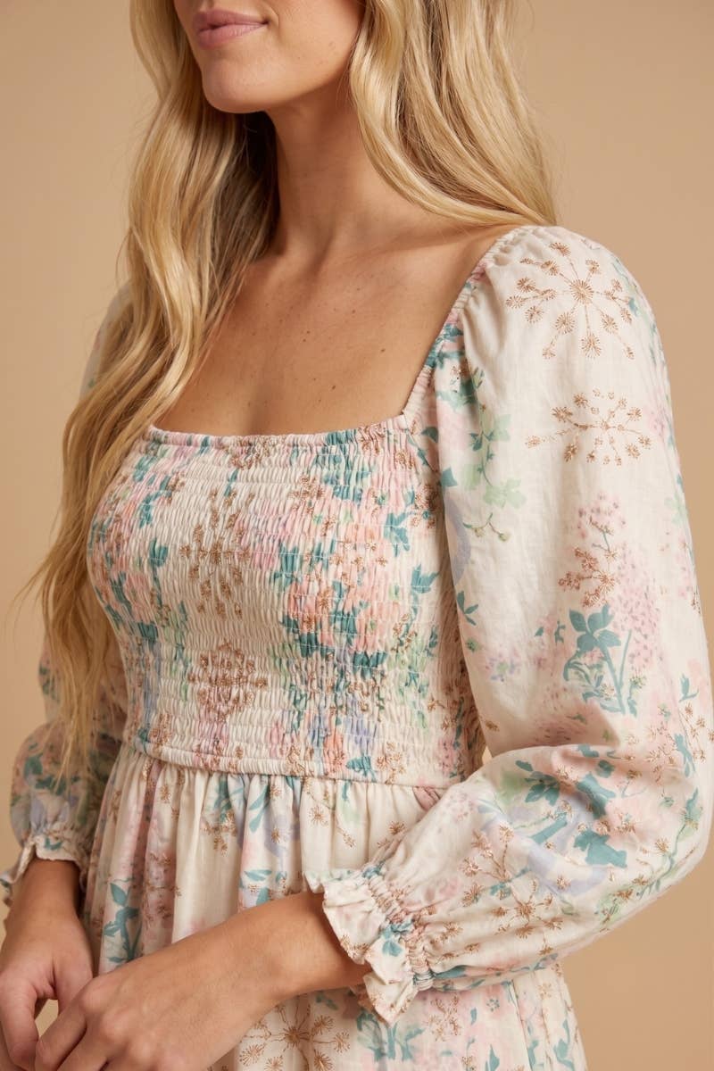 Meadow Dream Floral Embroidered  Maxi Dress