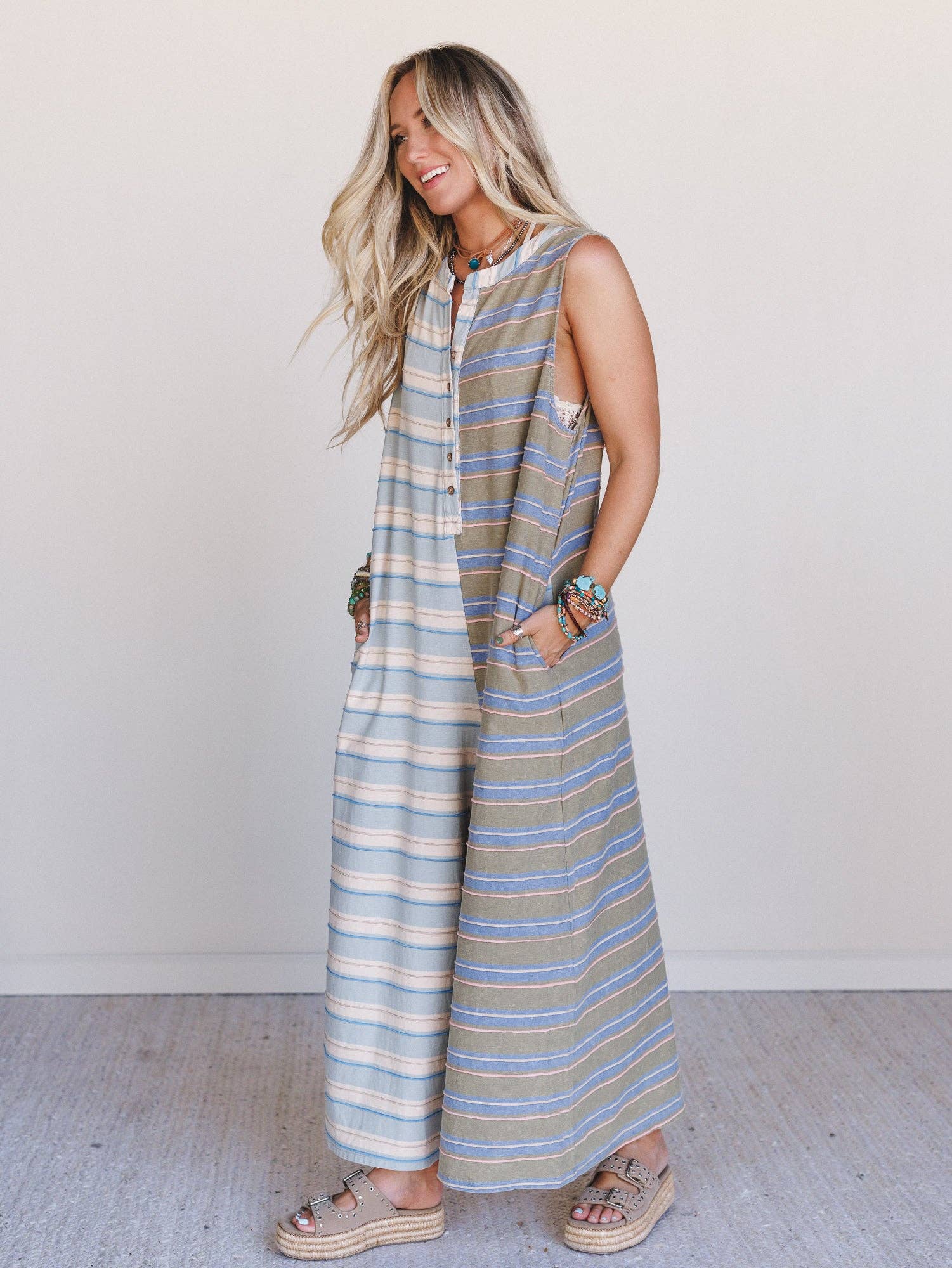 Cruise Lines Jumpsuit - Blue Olive