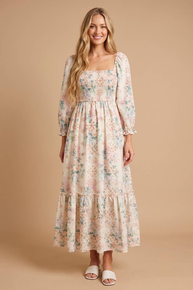 Meadow Dream Floral Embroidered  Maxi Dress