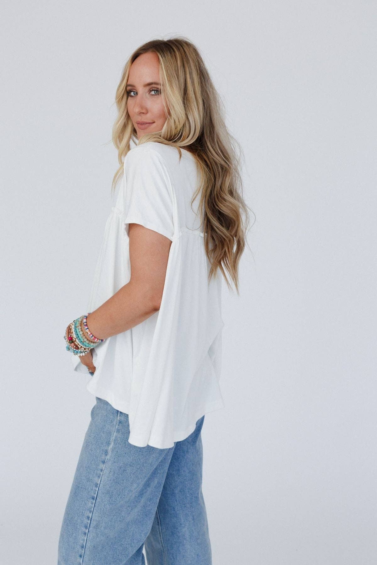 Sunday Morning Babydoll Top - White: M