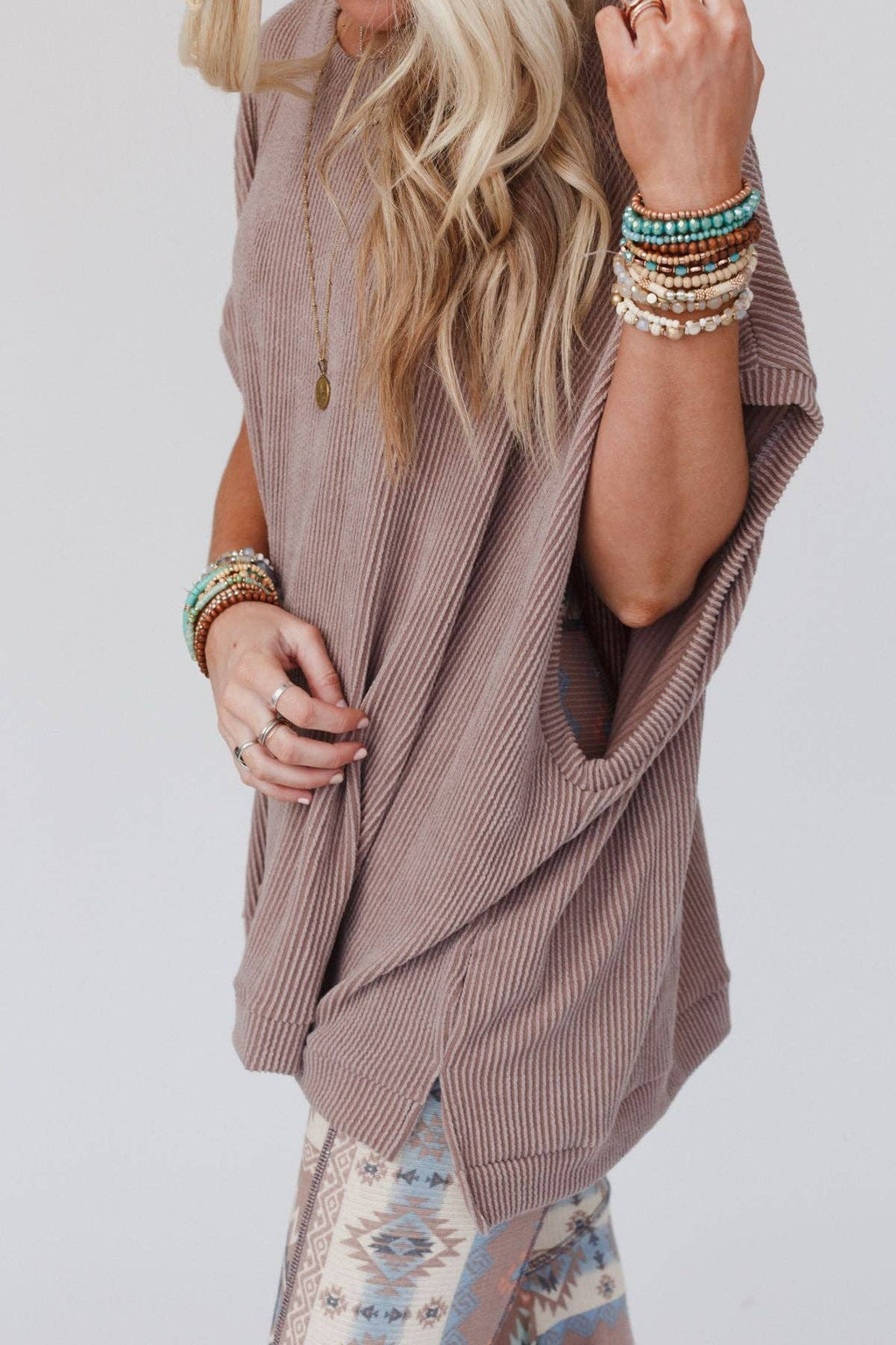 Moon Glow Texture Knit Top - Acorn