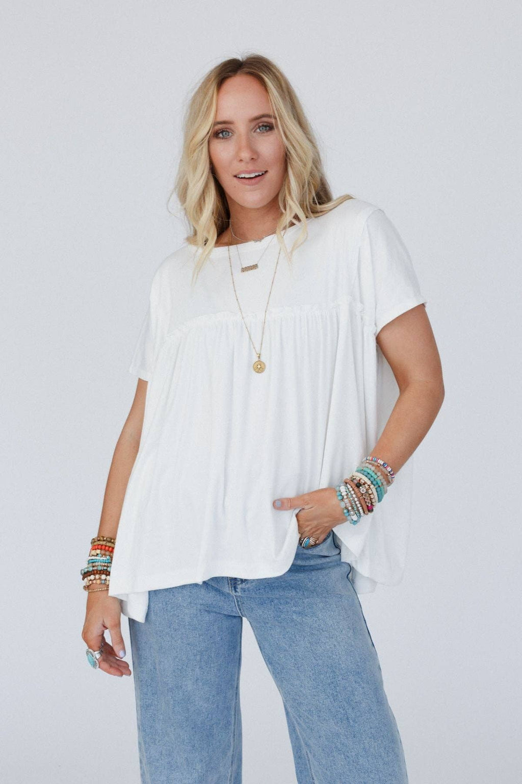 Sunday Morning Babydoll Top - White: XL