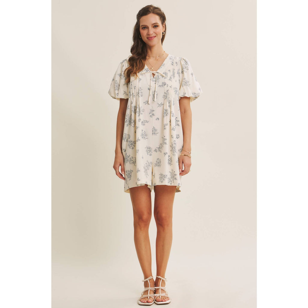 BLENDING CLASSIC WITH EASY SHAPE PLEATED TOILE ROMPER: NAVY BLUE / S