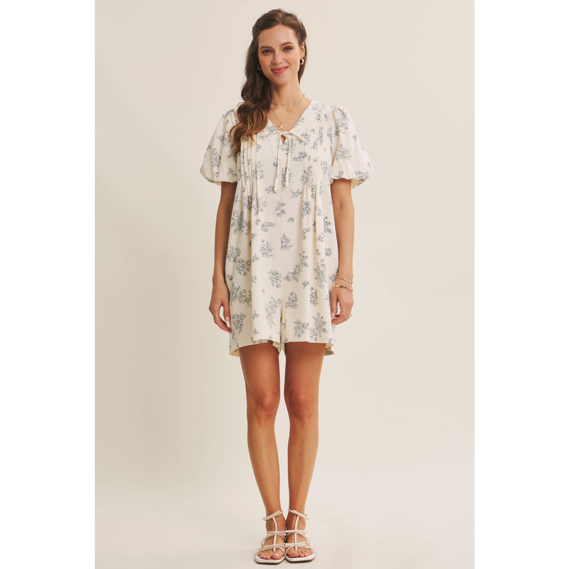 BLENDING CLASSIC WITH EASY SHAPE PLEATED TOILE ROMPER: NAVY BLUE / S