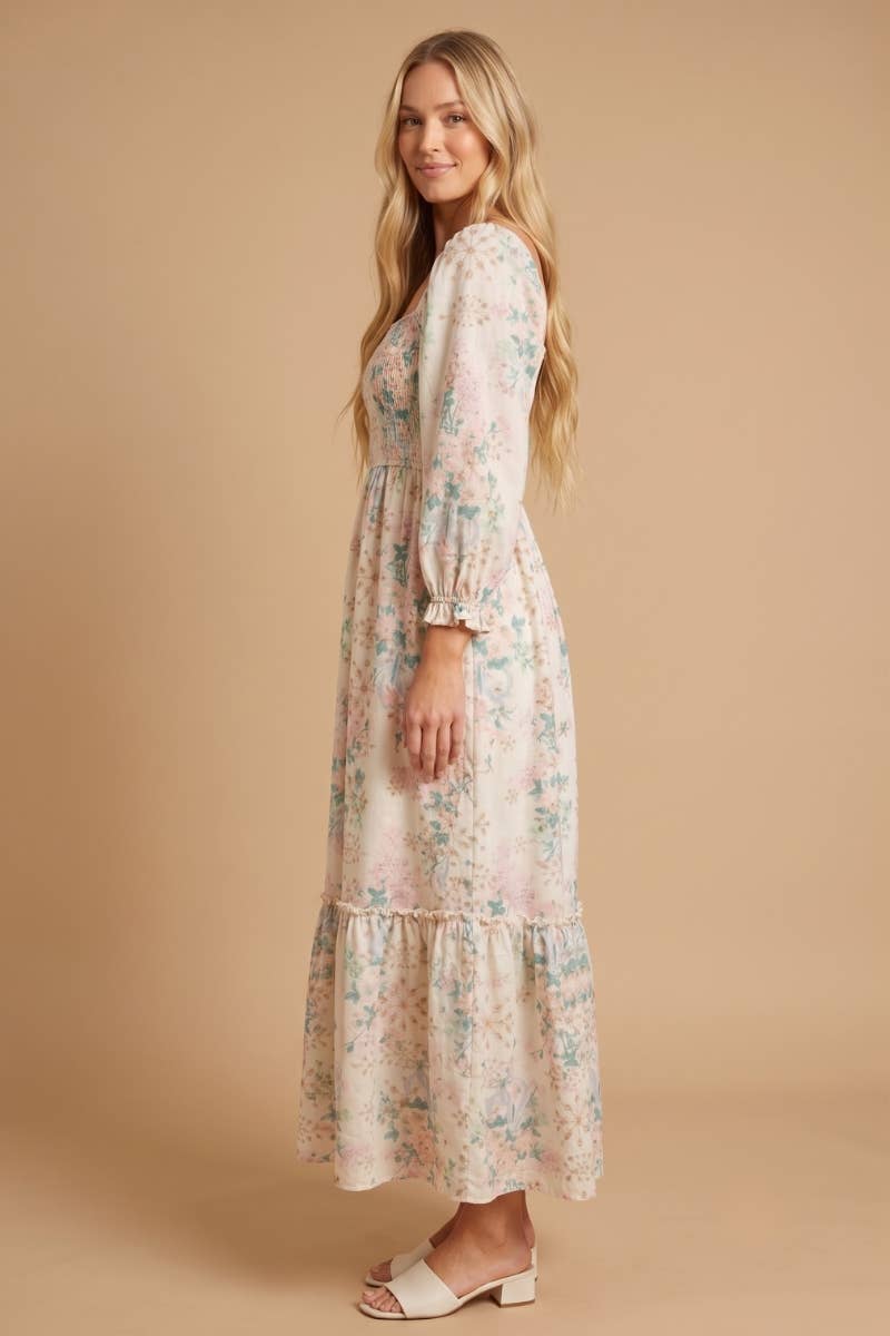 Meadow Dream Floral Embroidered  Maxi Dress