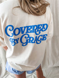 Covered By Grace blue puff- Ivory Tee: 2XL