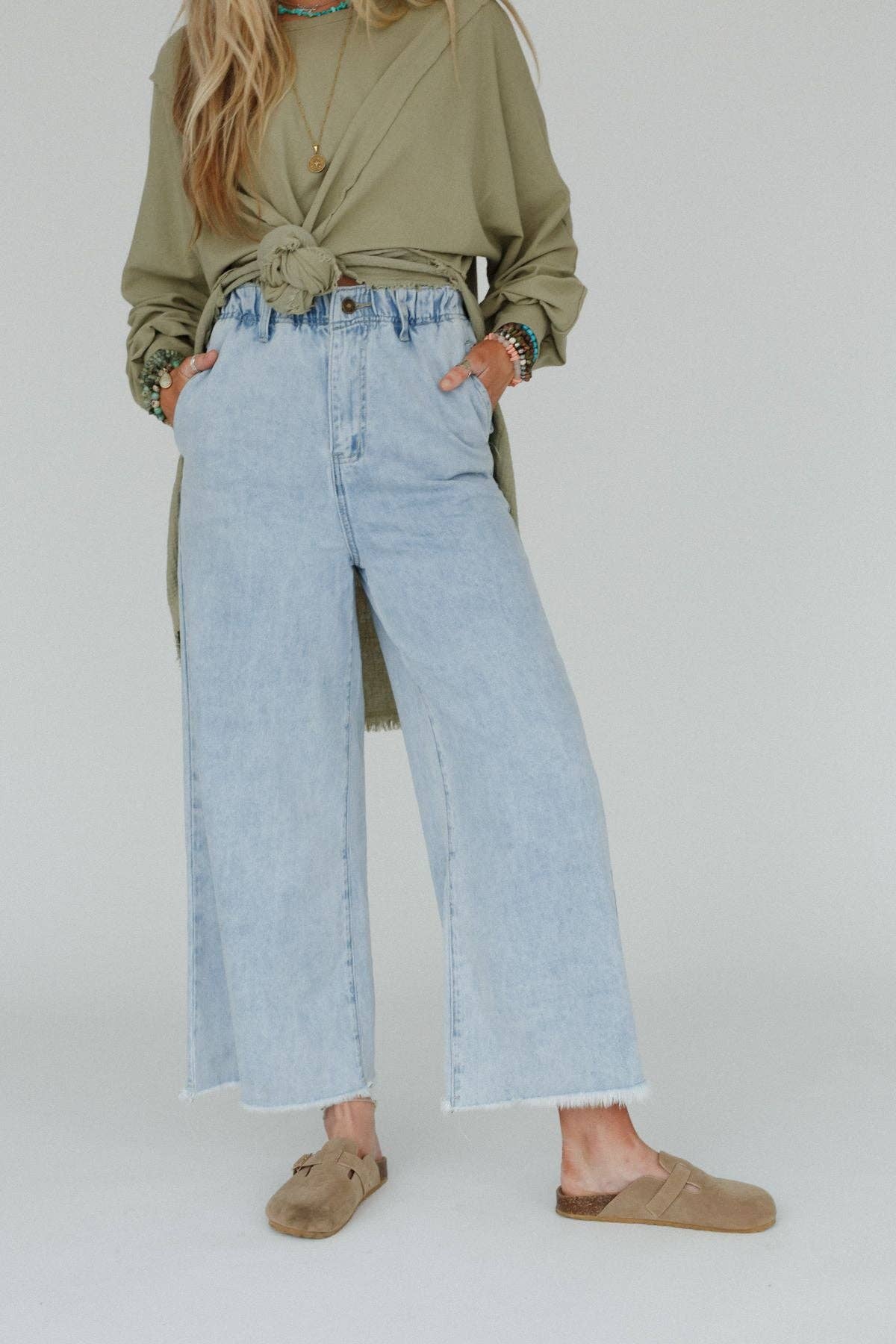 Simply You Wide Leg Jeans - Light Wash: S