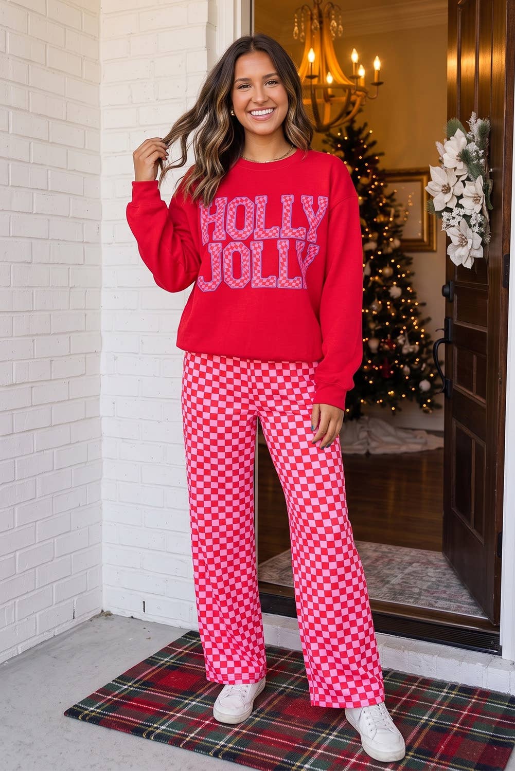 LAS Merry Holly Jolly Christmas Checkered Pants Set (S-XL)