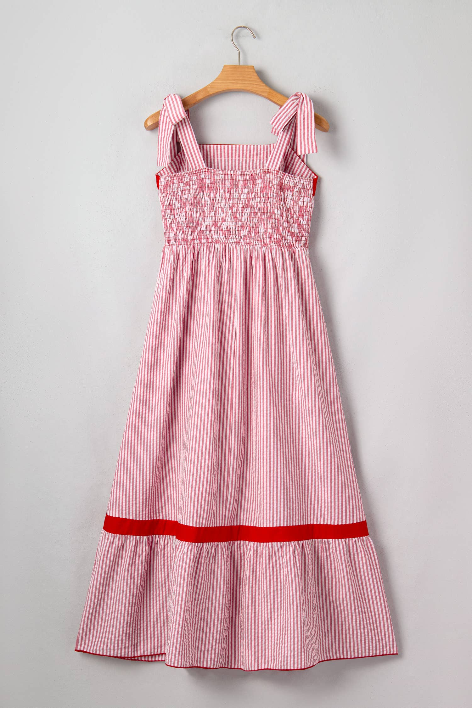 LAS Stripe Bow Knot Straps Ruffle Hem Maxi Dress (S-XL)