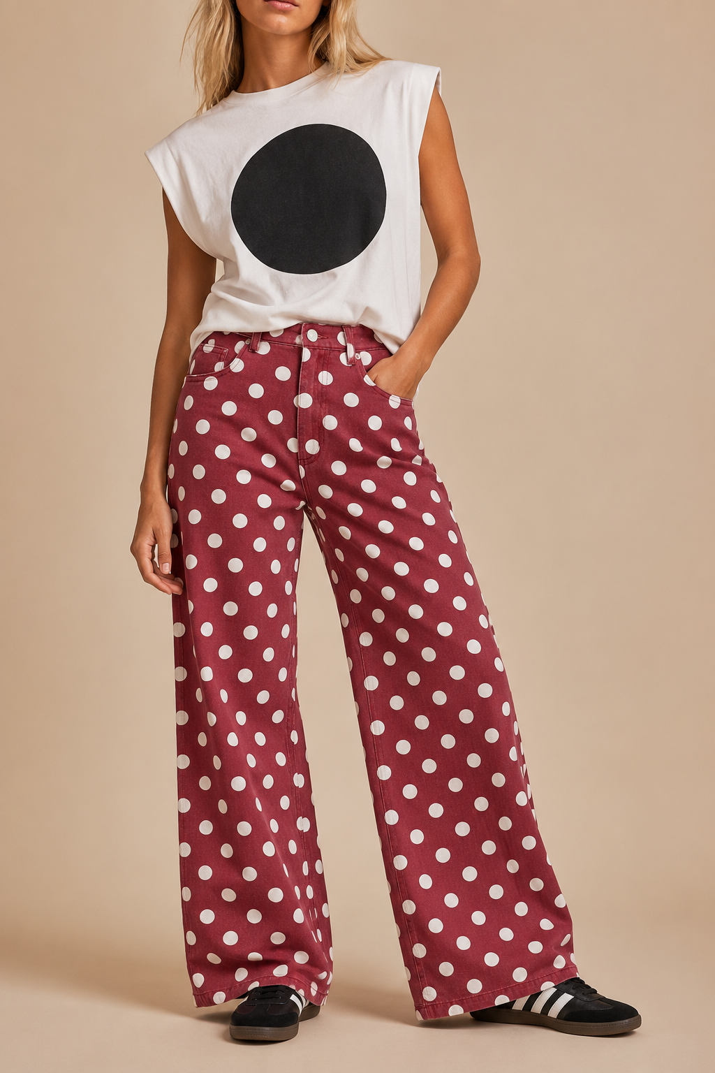POLKDADOT DENIM RELAXED FIT JEANS