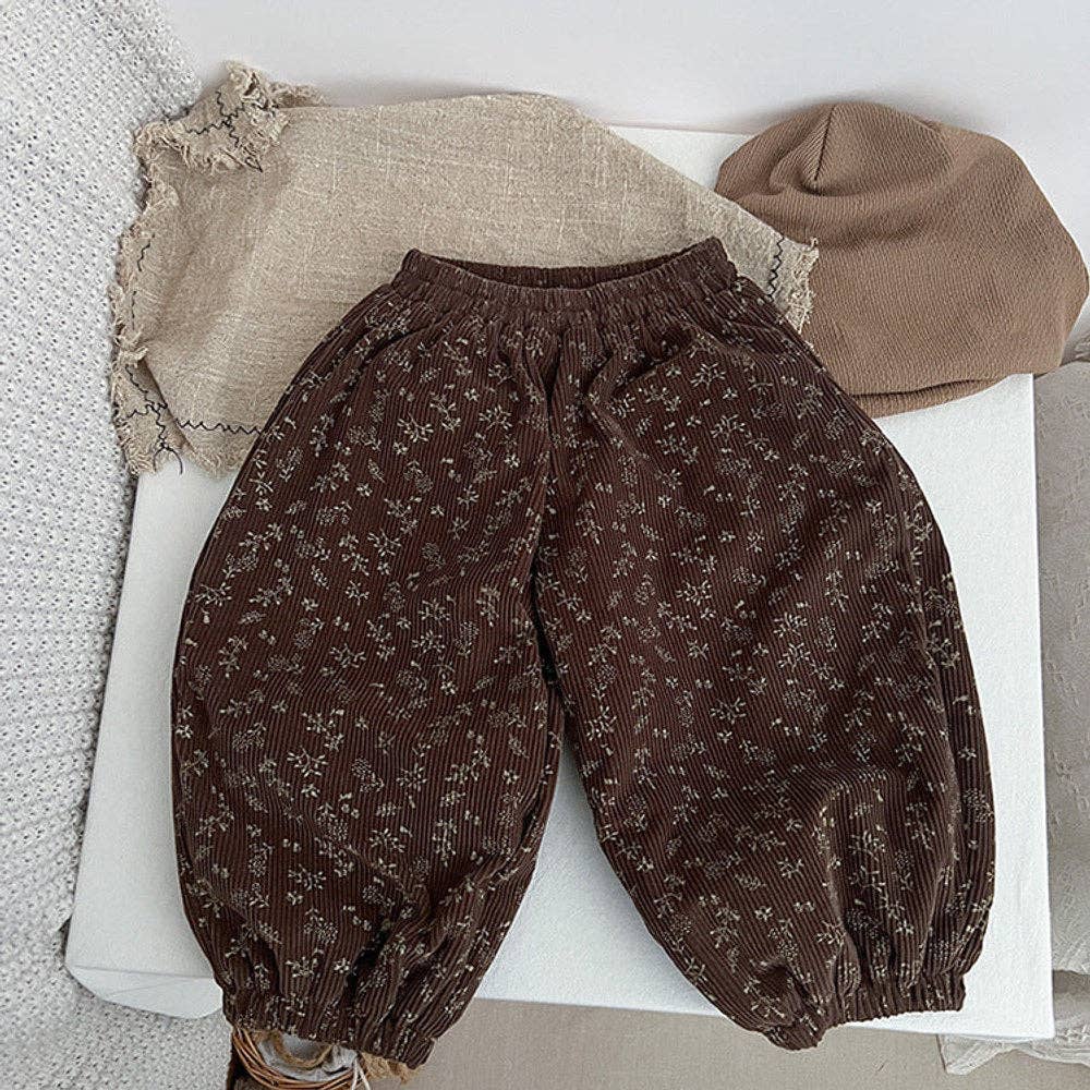 MyKids-USA® Baby Girl Ditsy Flower Pattern Corduroy Fabric Loose Thickened Pants In Winter