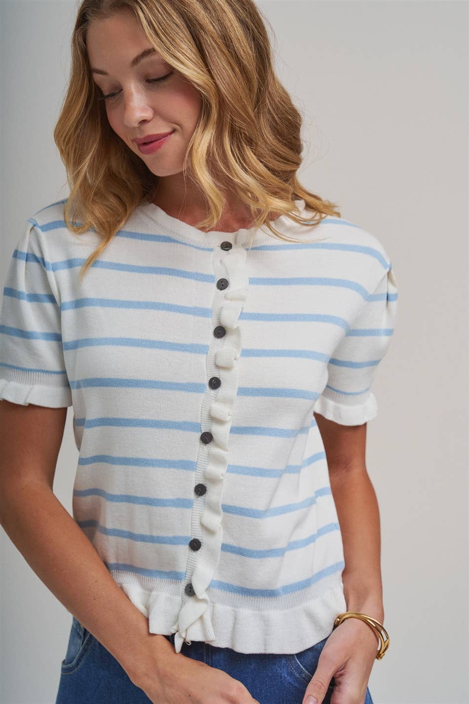 STRIPE KNITTED SWEATER BUTTON DOWN CARDIGAN TOP_JLT00204-01