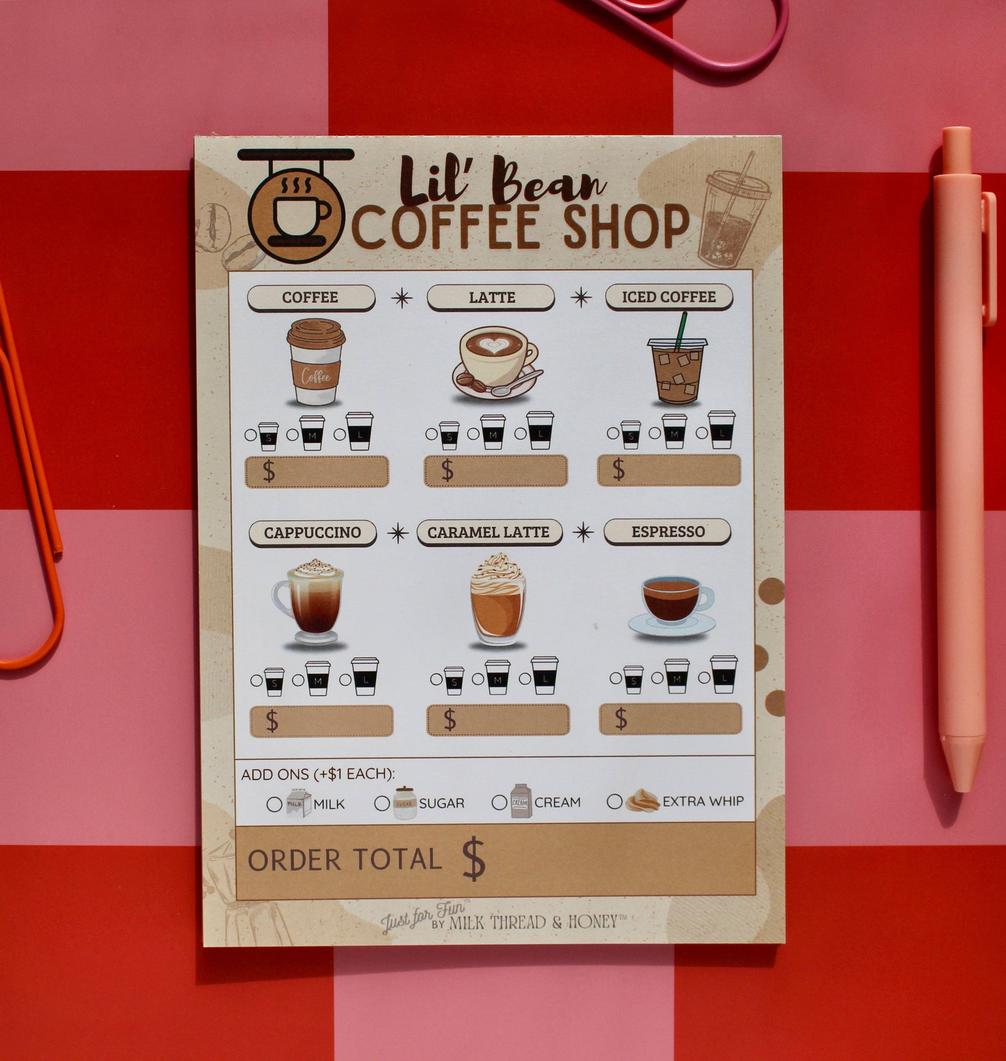 Bakery, Coffee Shop & Ice Cream Order Set - Pretend Play Notepads for Kids