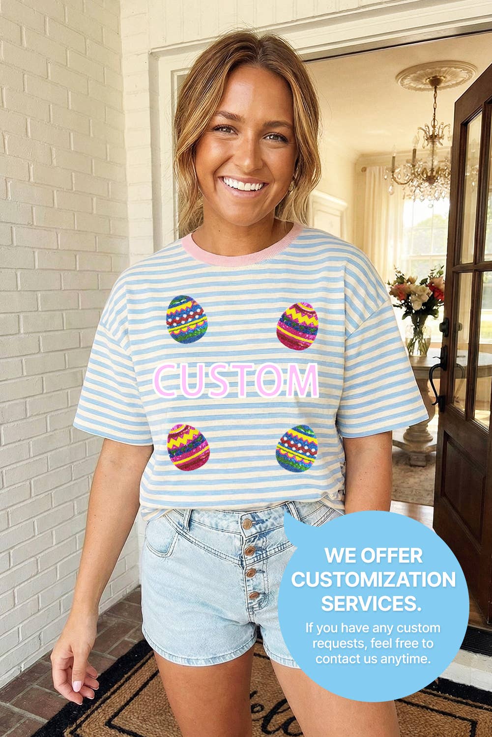 LAS Stripe Looks Contrast Drop Shoulder Loose Tee (S-4X)