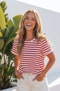 LAS Stripe Scalloped Trim Round Neck T Shirt (S-4X)