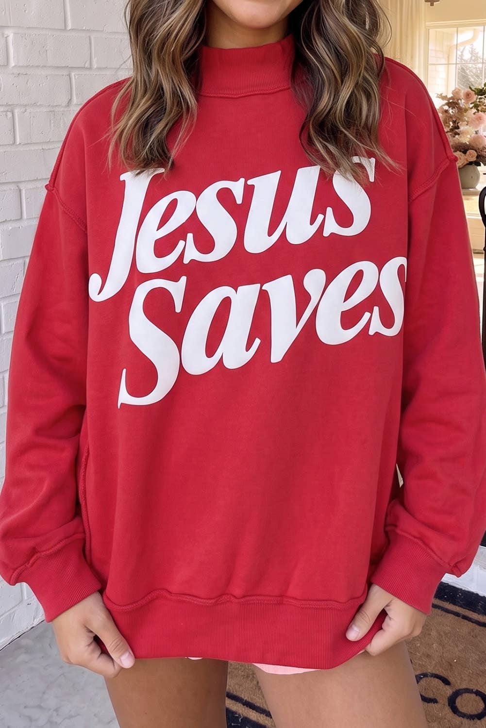 LAS Jesus Saves Mock Neck Baggy Sweatshirt (S-XL)