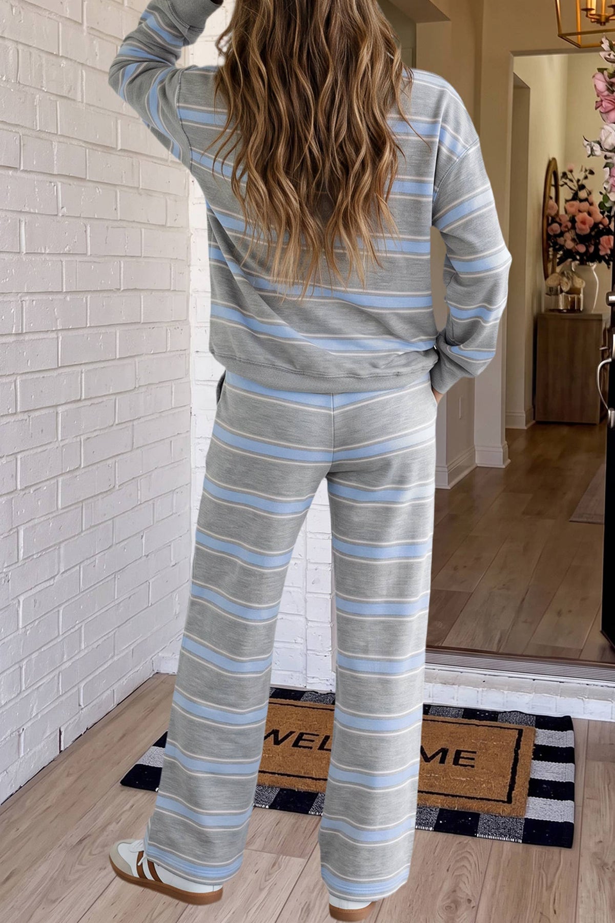 LAS Striped Mock Neck Casual Pants Set (S-XL)