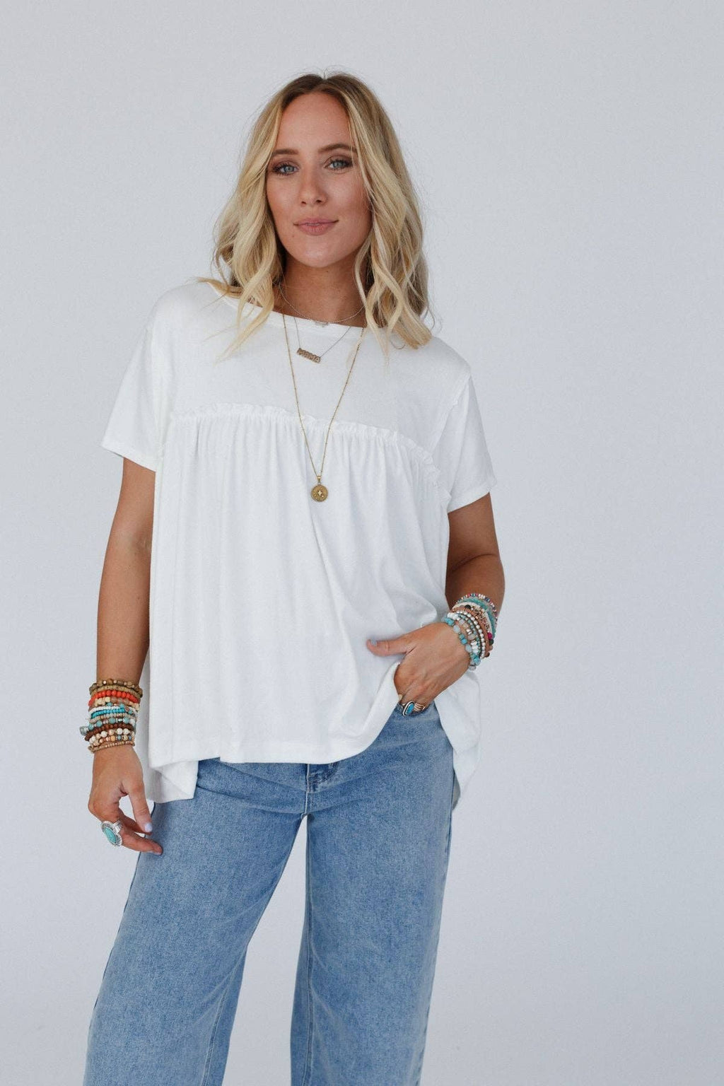 Sunday Morning Babydoll Top - White: XL
