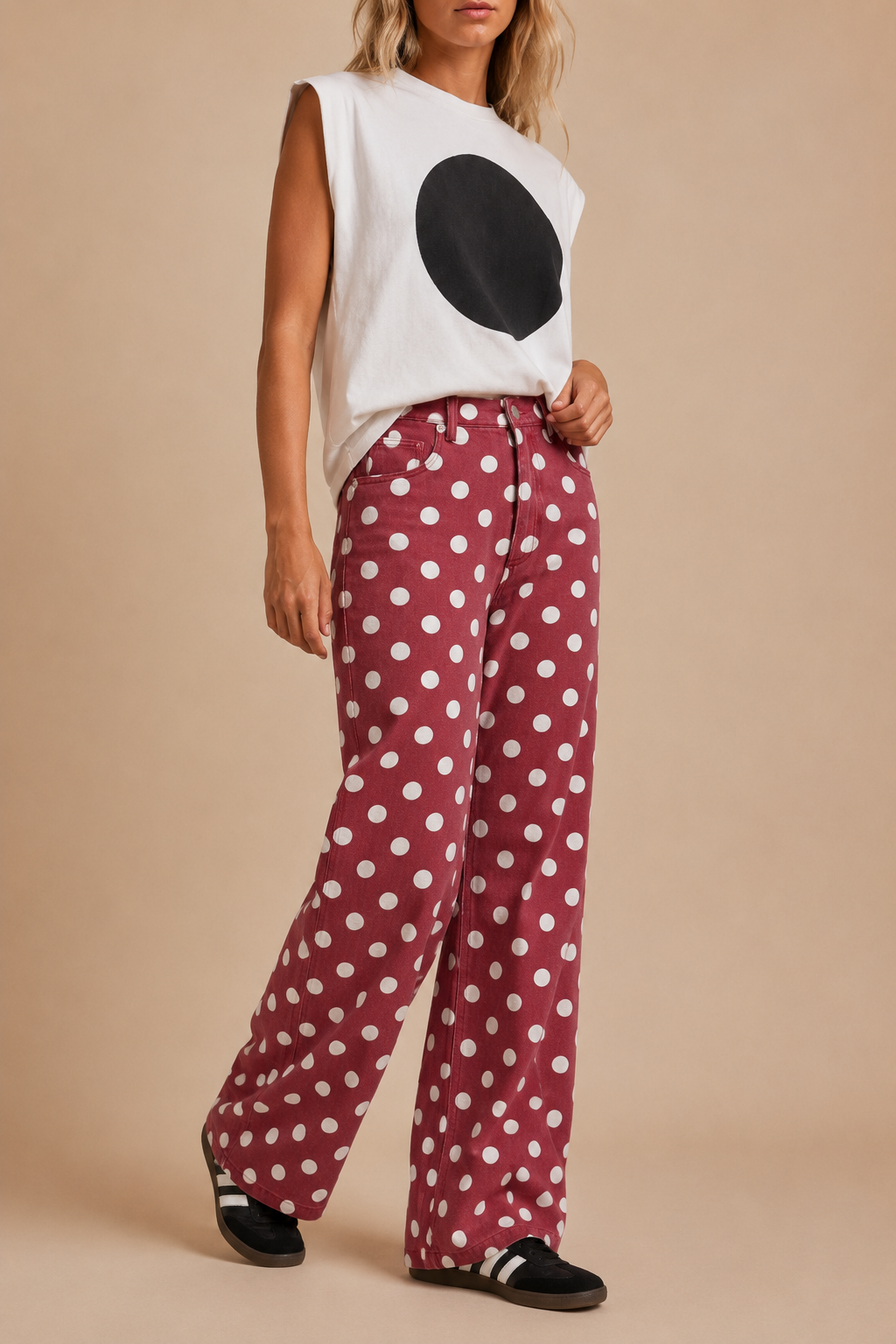POLKDADOT DENIM RELAXED FIT JEANS