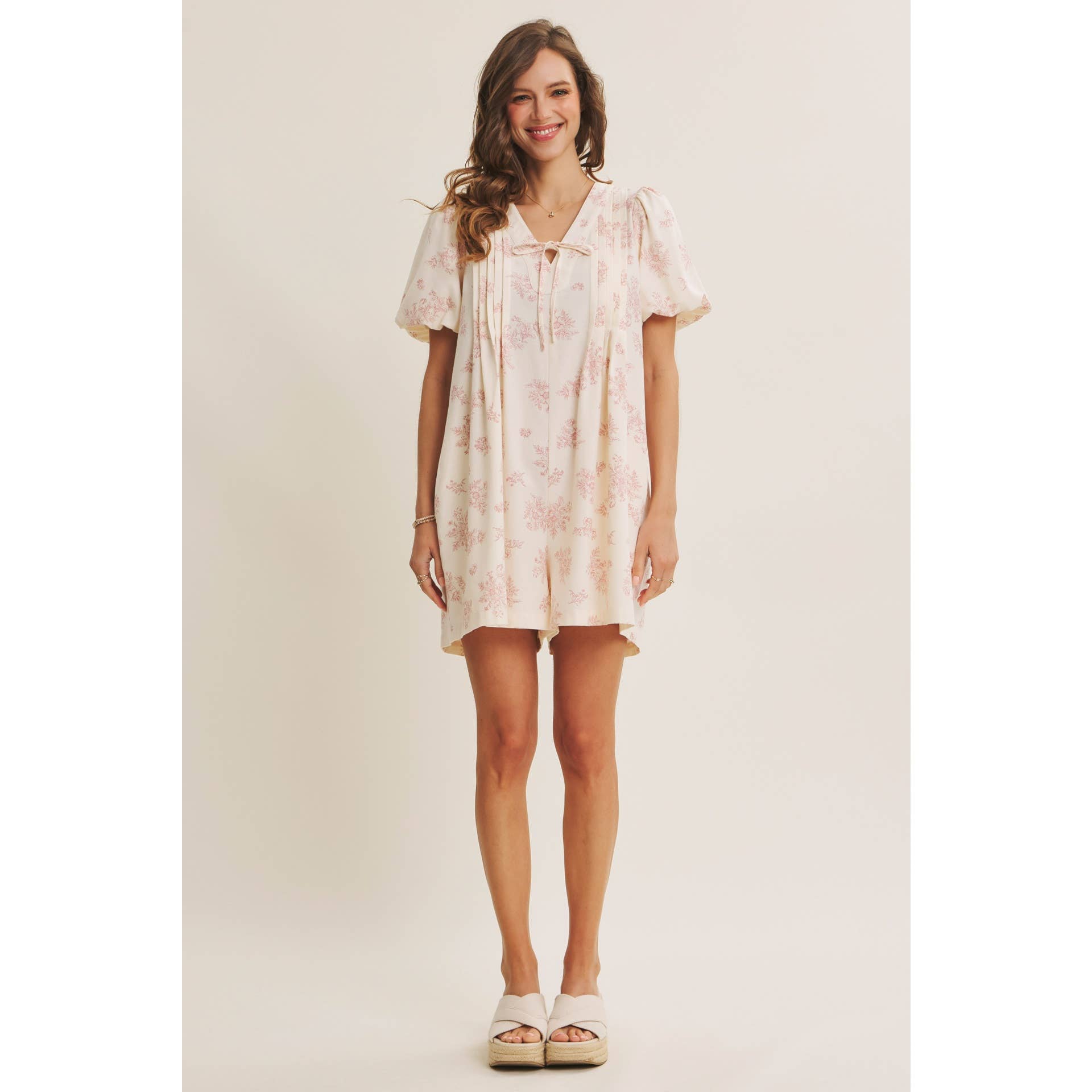 BLENDING CLASSIC WITH EASY SHAPE PLEATED TOILE ROMPER: NAVY BLUE / S