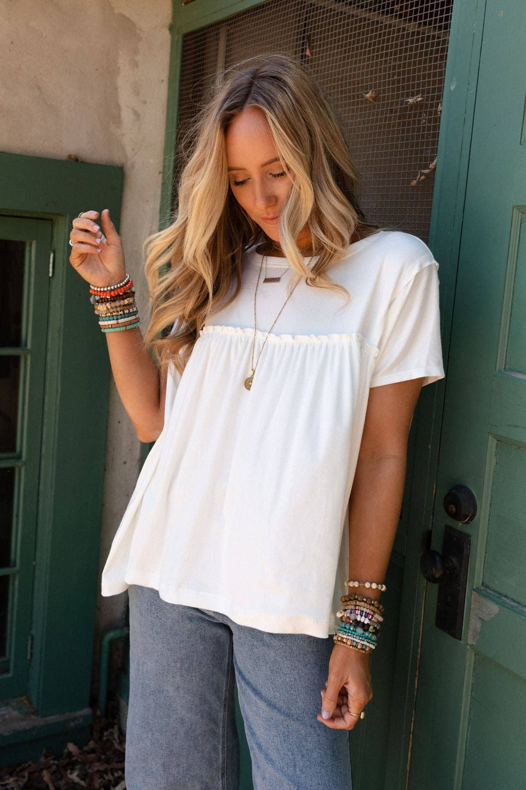 Sunday Morning Babydoll Top - White: S
