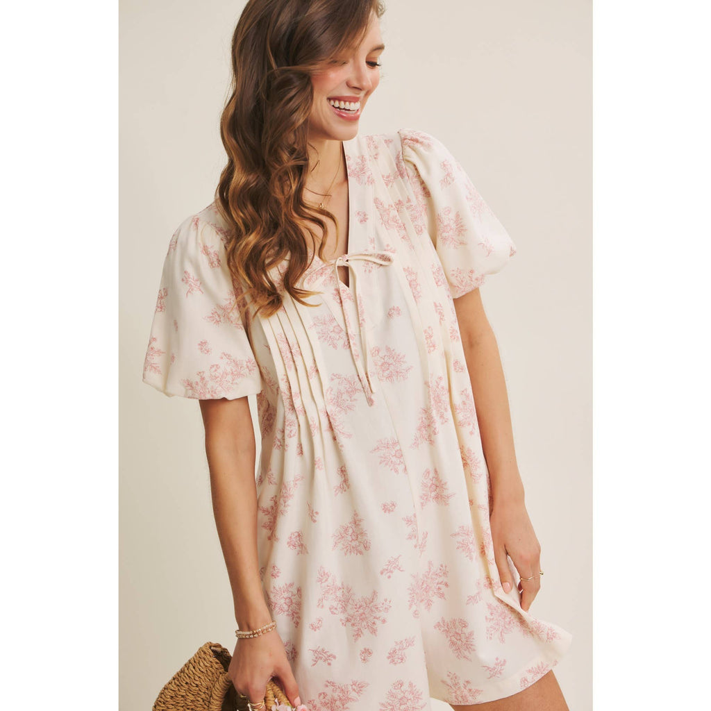 BLENDING CLASSIC WITH EASY SHAPE PLEATED TOILE ROMPER: NAVY BLUE / S
