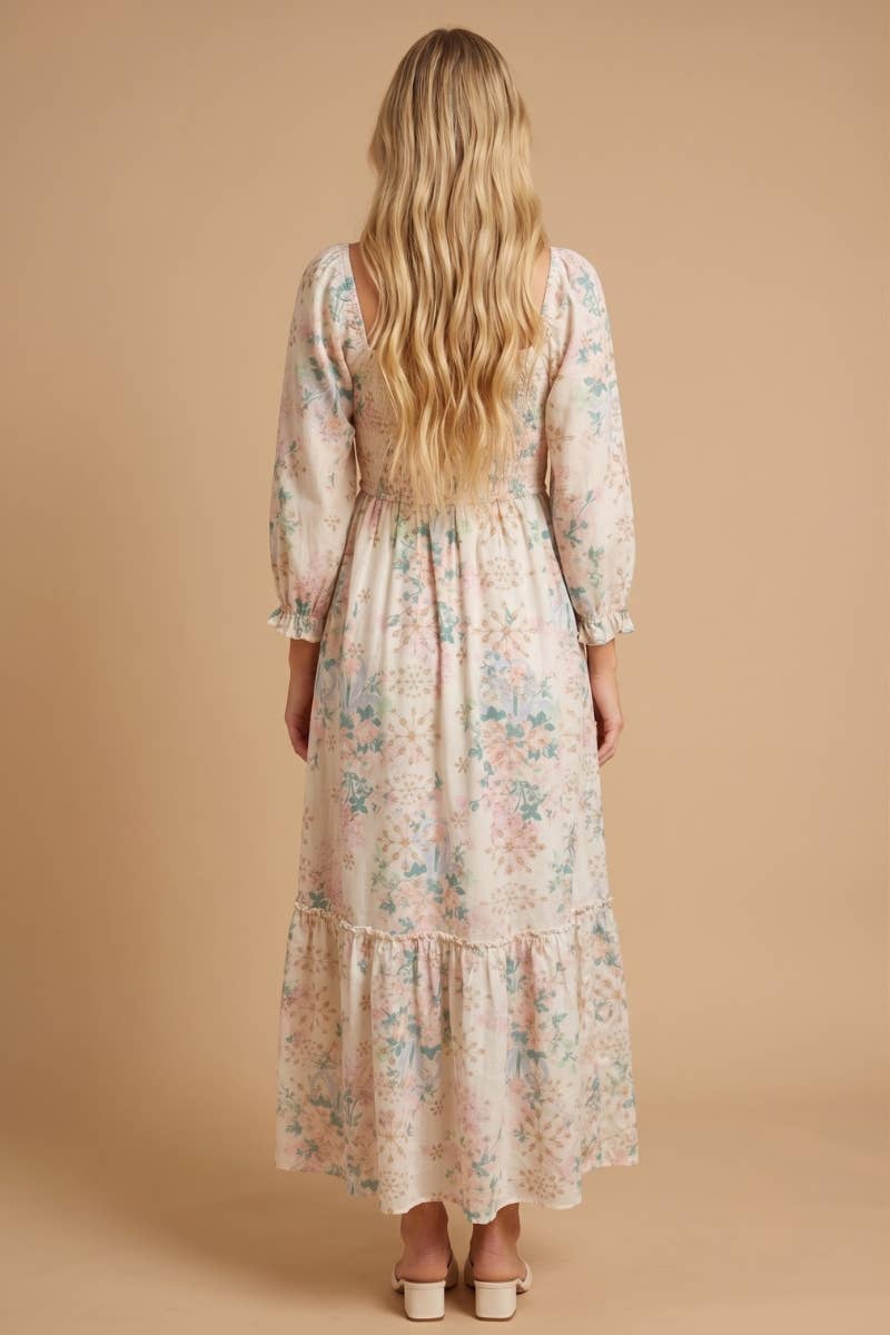 Meadow Dream Floral Embroidered  Maxi Dress