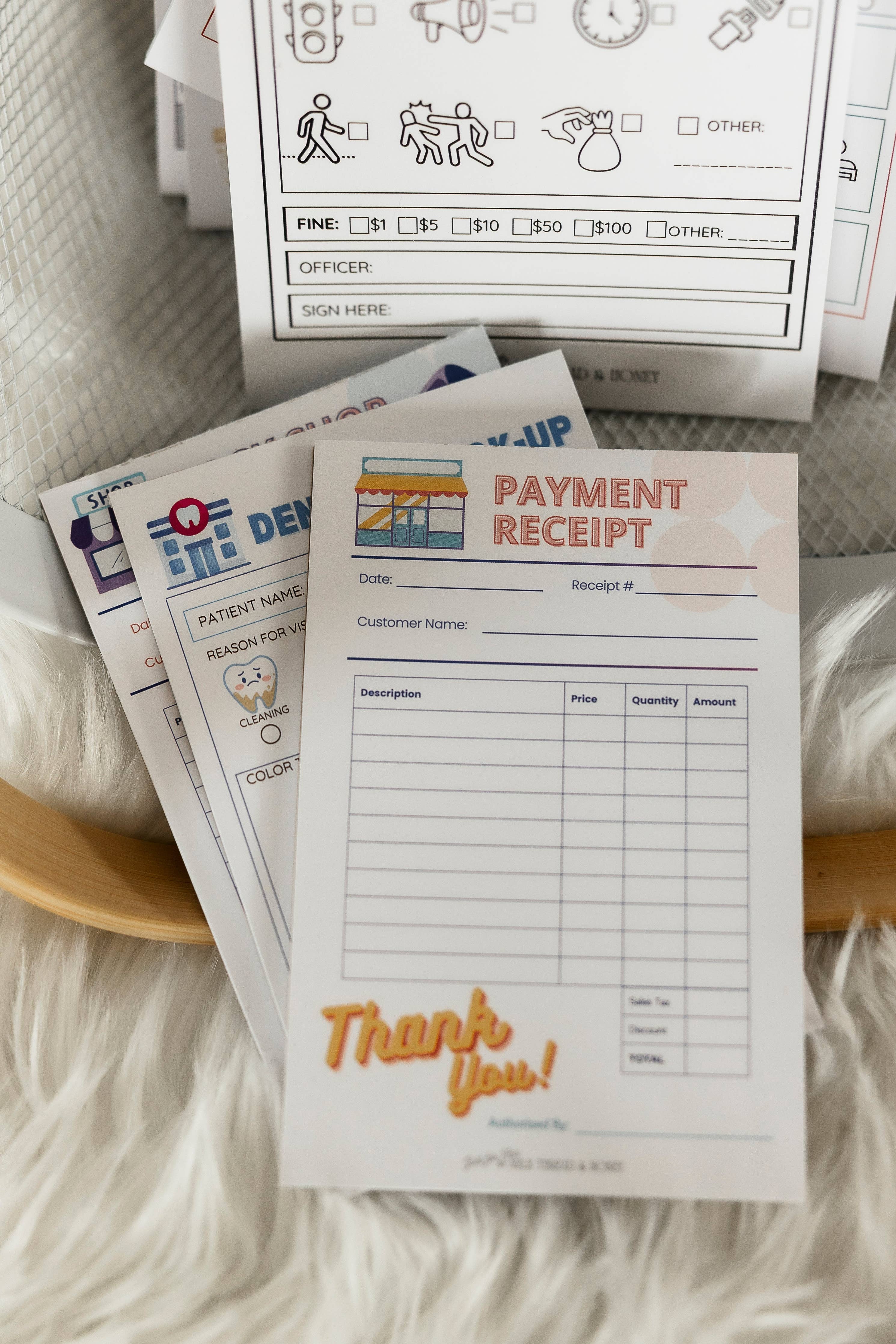 Dentist, Shop Owner, Farmer's Market, Beauty Salon - Set of 5 Pretend Play Notepads