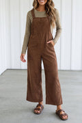LAS Solid Corduroy Wide Leg Ribbed Pocket Overalls (S-XL)