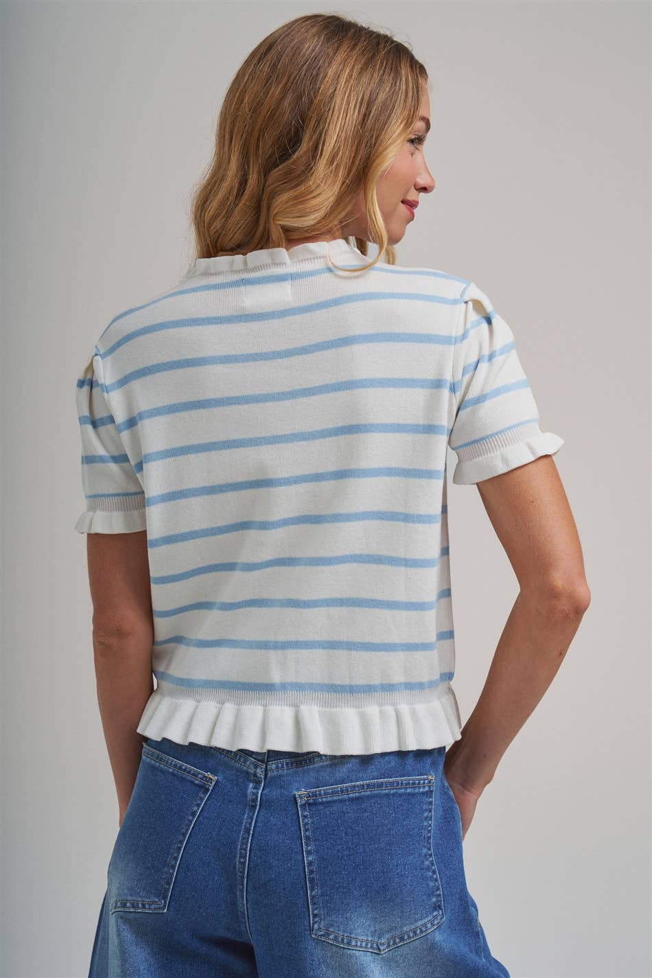 STRIPE KNITTED SWEATER BUTTON DOWN CARDIGAN TOP_JLT00204-01