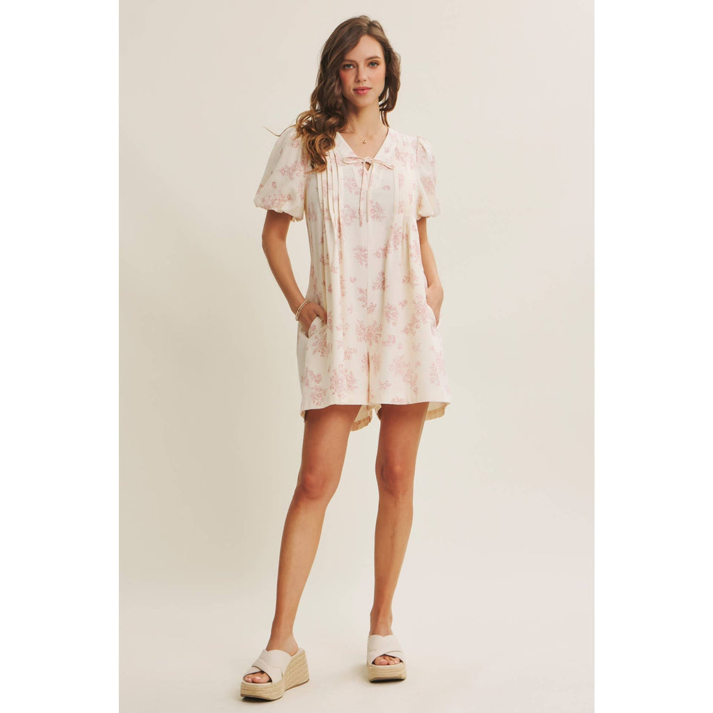 BLENDING CLASSIC WITH EASY SHAPE PLEATED TOILE ROMPER: NAVY BLUE / L
