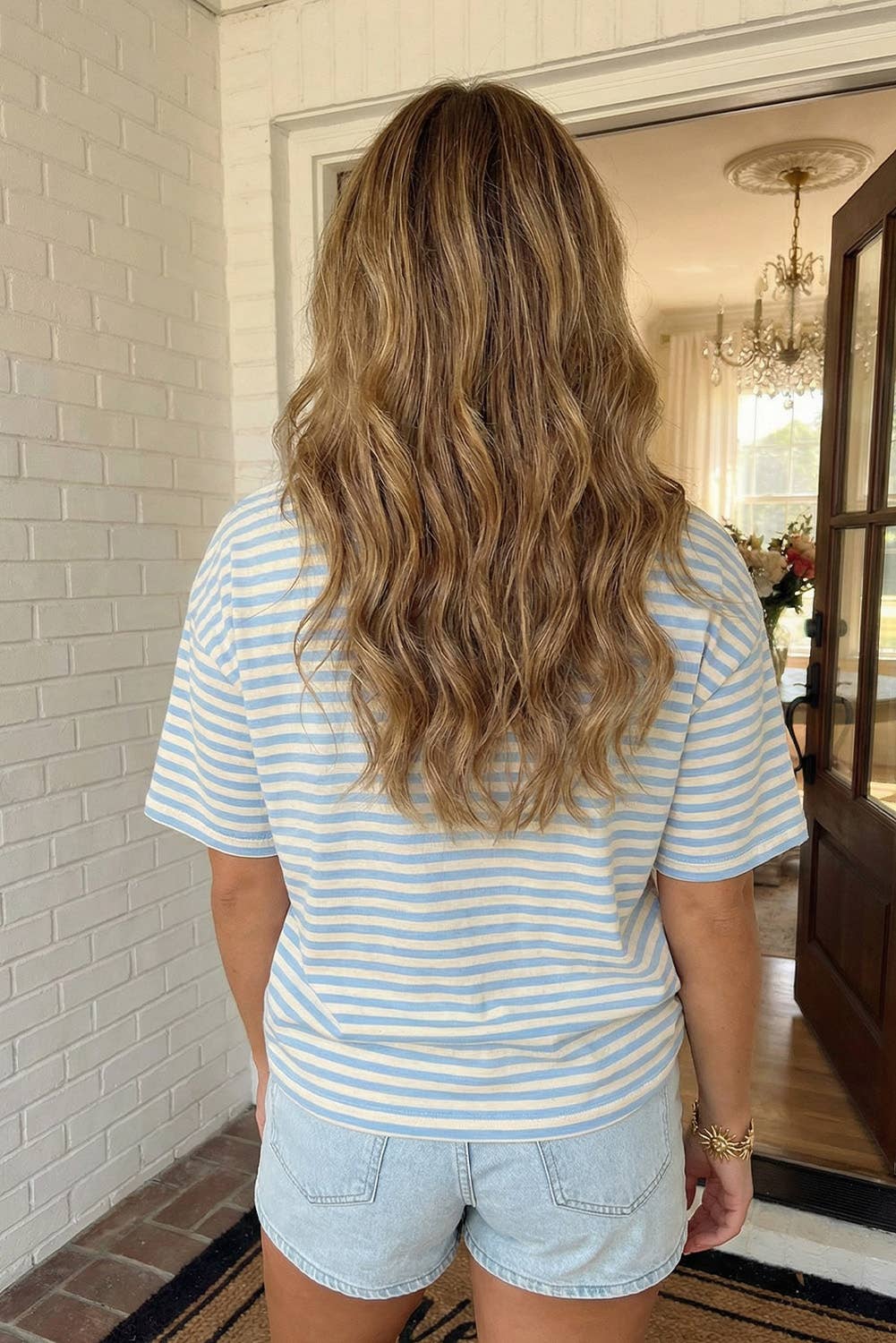 LAS Stripe Looks Contrast Drop Shoulder Loose Tee (S-4X)