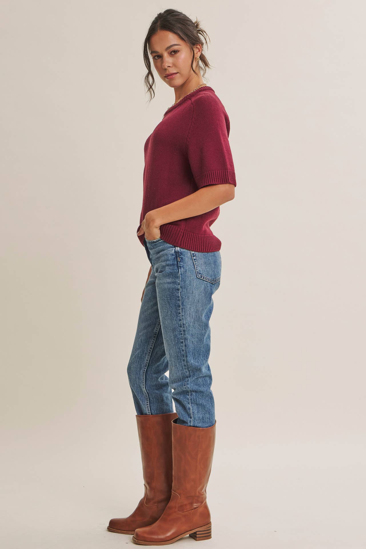 YEAR-ROUND ESSENTIAL SOFT SWEATER TOP WITH RAGLAN SLEEVES