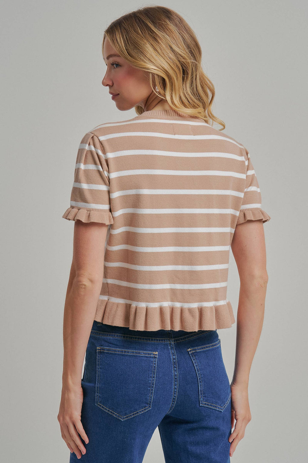 STRIPE KNITTED SWEATER BUTTON DOWN CARDIGAN TOP_JLT00204-01