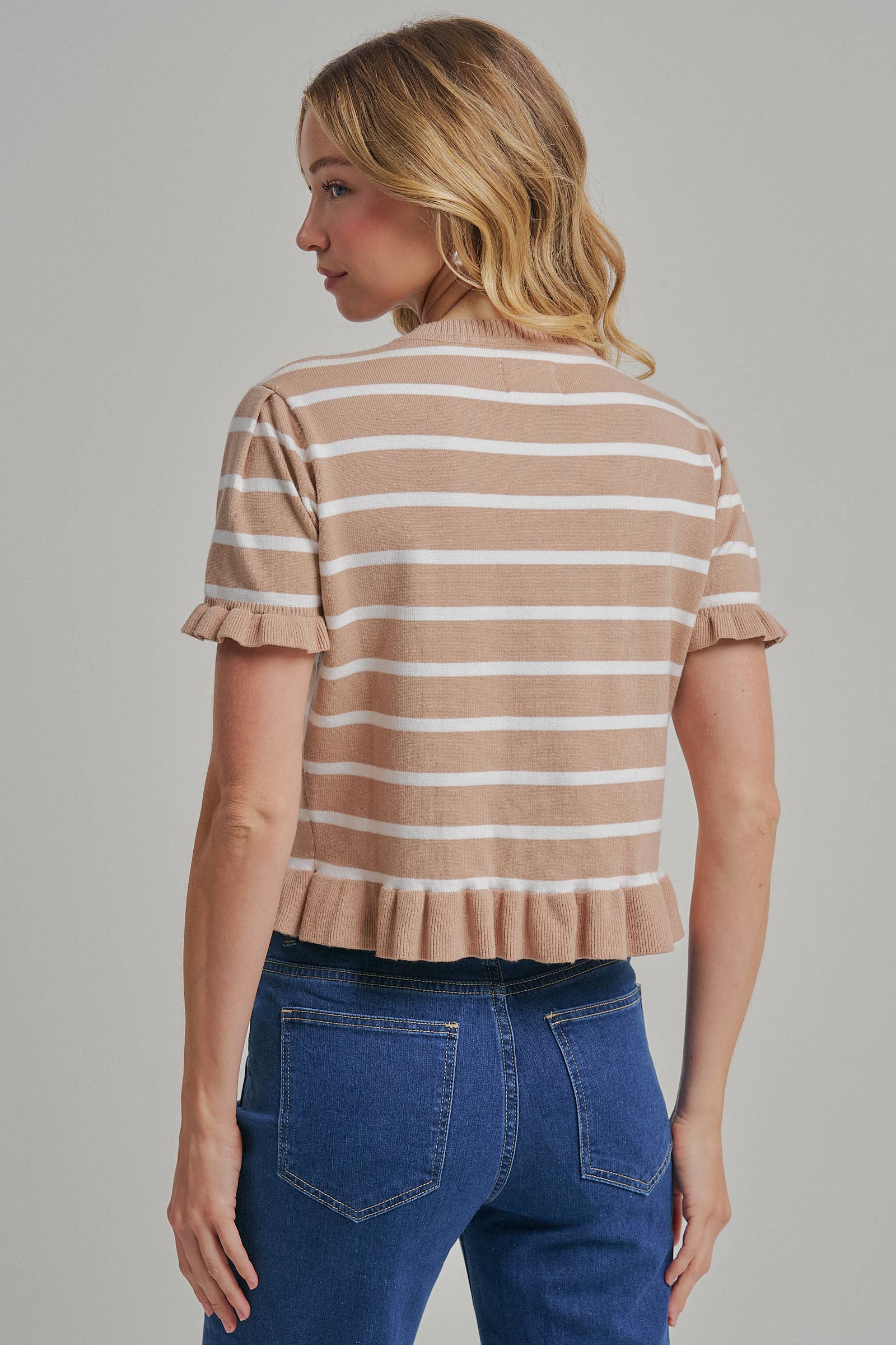 STRIPE KNITTED SWEATER BUTTON DOWN CARDIGAN TOP_JLT00204-01