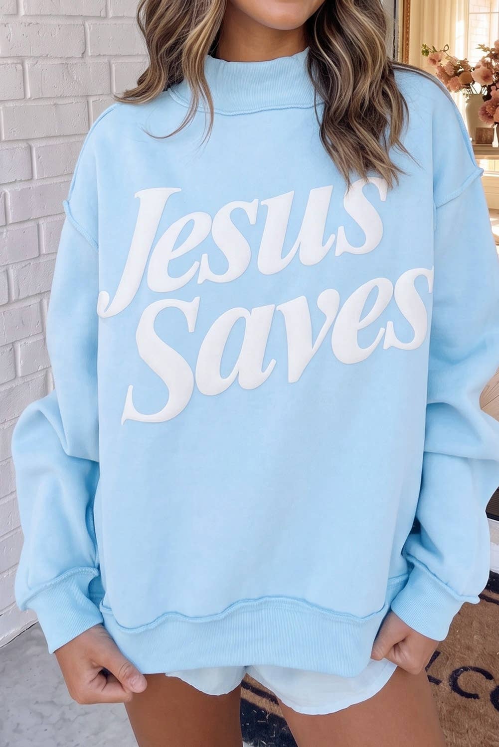 LAS Jesus Saves Mock Neck Baggy Sweatshirt (S-XL)