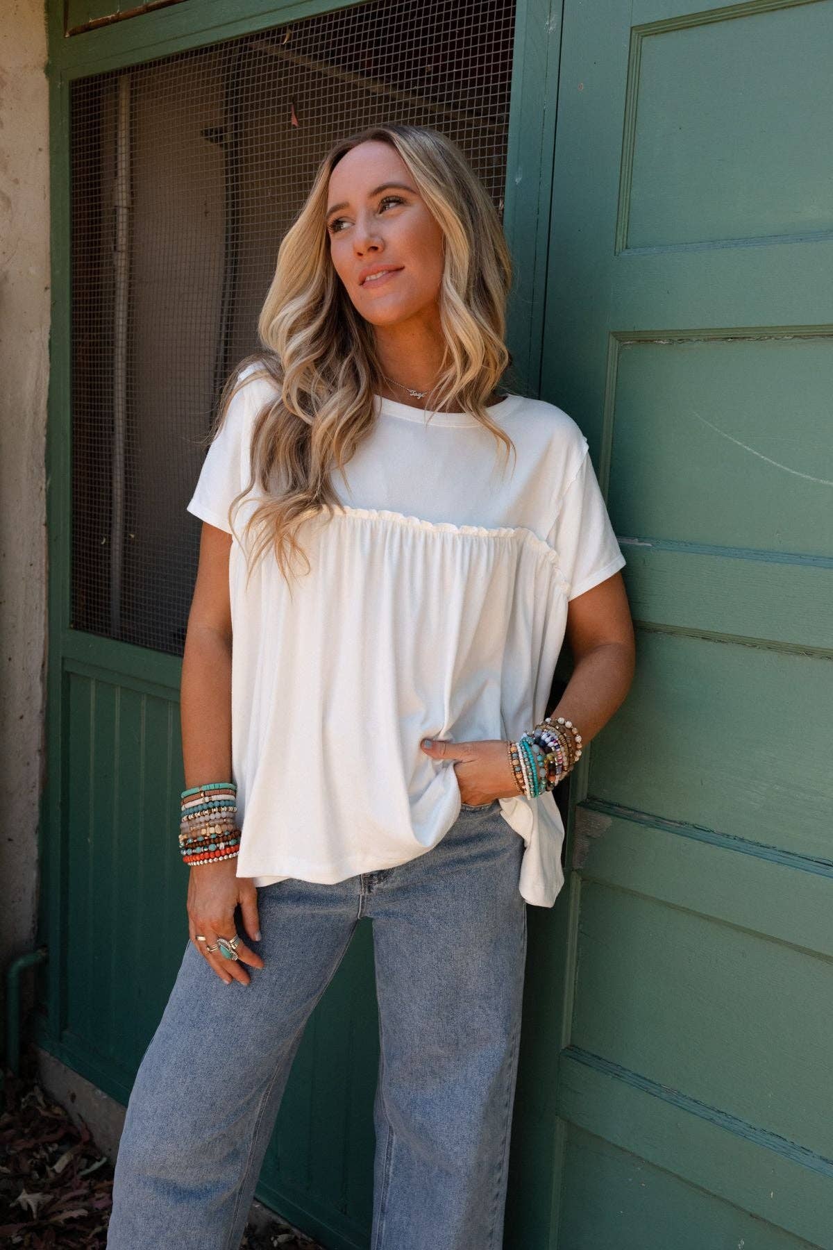 Sunday Morning Babydoll Top - White: L