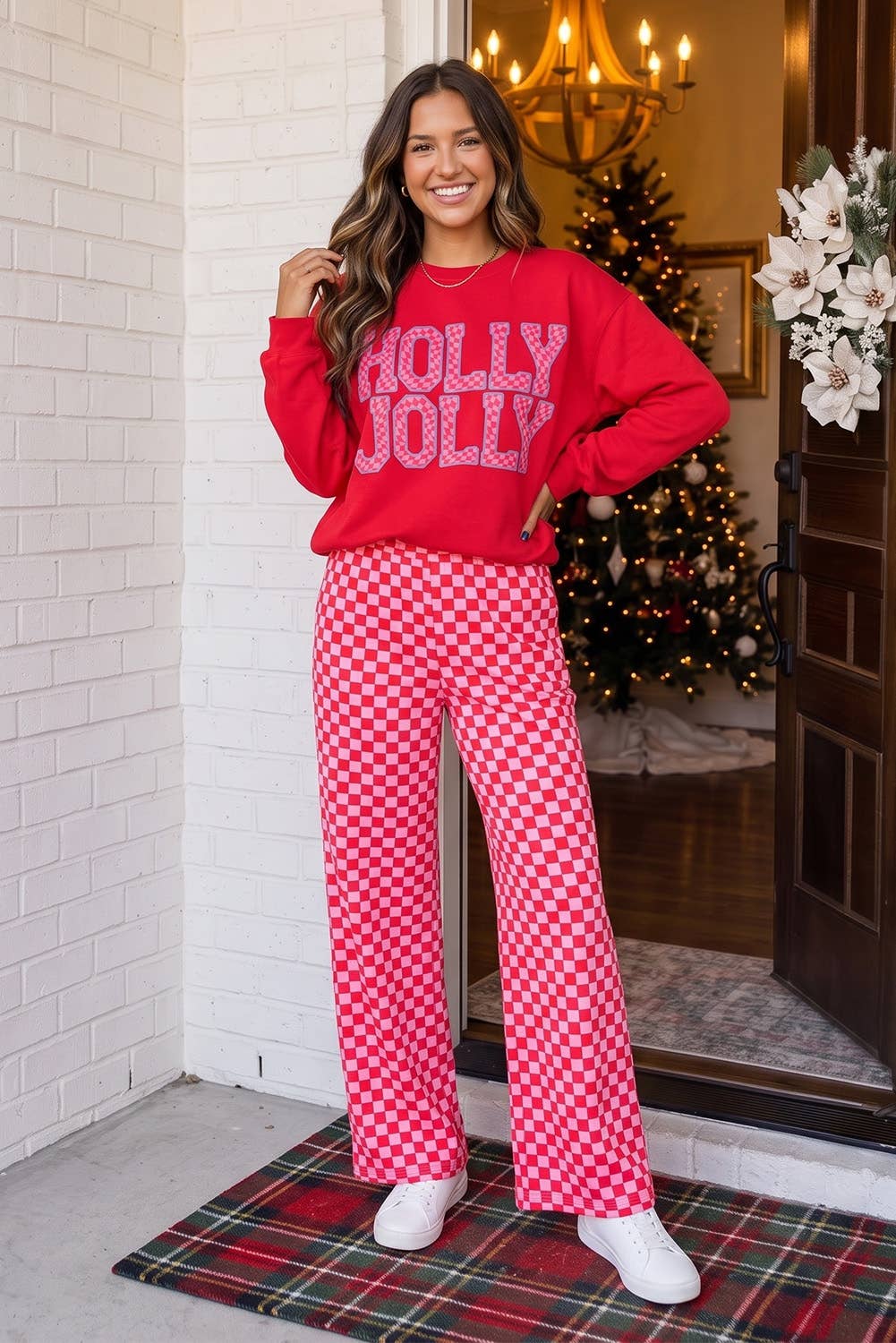 LAS Merry Holly Jolly Christmas Checkered Pants Set (S-XL)
