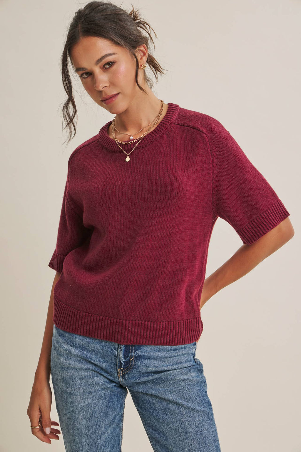 YEAR-ROUND ESSENTIAL SOFT SWEATER TOP WITH RAGLAN SLEEVES
