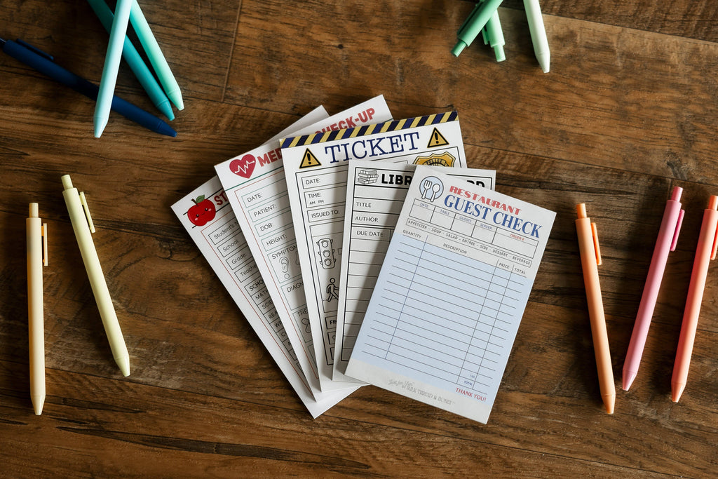 Doctor, Restaurant, Librarian, Police Officer and Teacher - Set of 5 Pretend Play Notepads