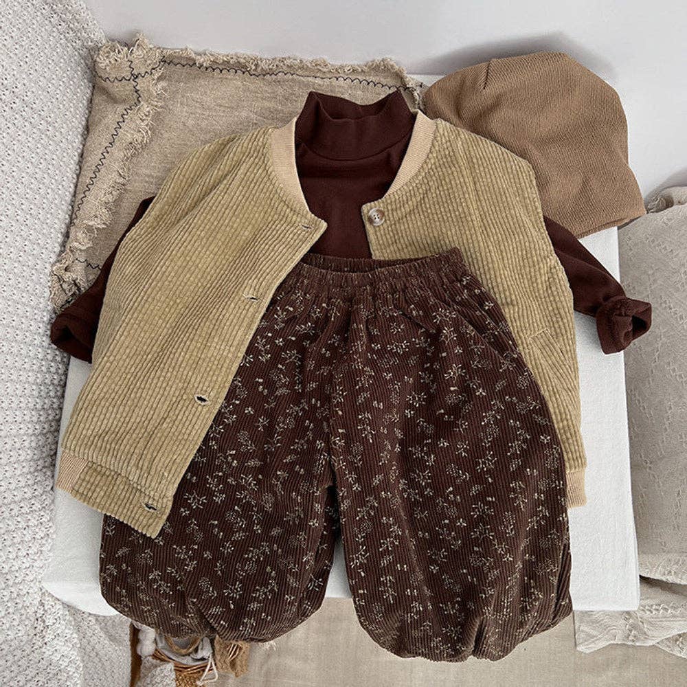 MyKids-USA® Baby Girl Ditsy Flower Pattern Corduroy Fabric Loose Thickened Pants In Winter