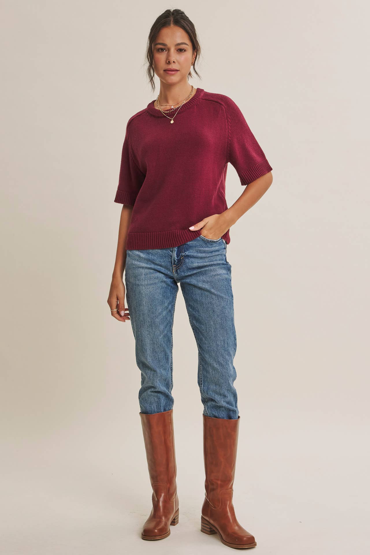 YEAR-ROUND ESSENTIAL SOFT SWEATER TOP WITH RAGLAN SLEEVES