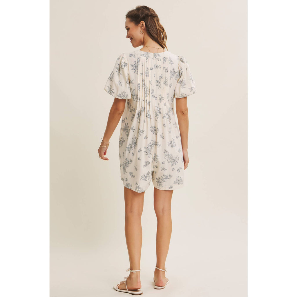 BLENDING CLASSIC WITH EASY SHAPE PLEATED TOILE ROMPER: NAVY BLUE / L