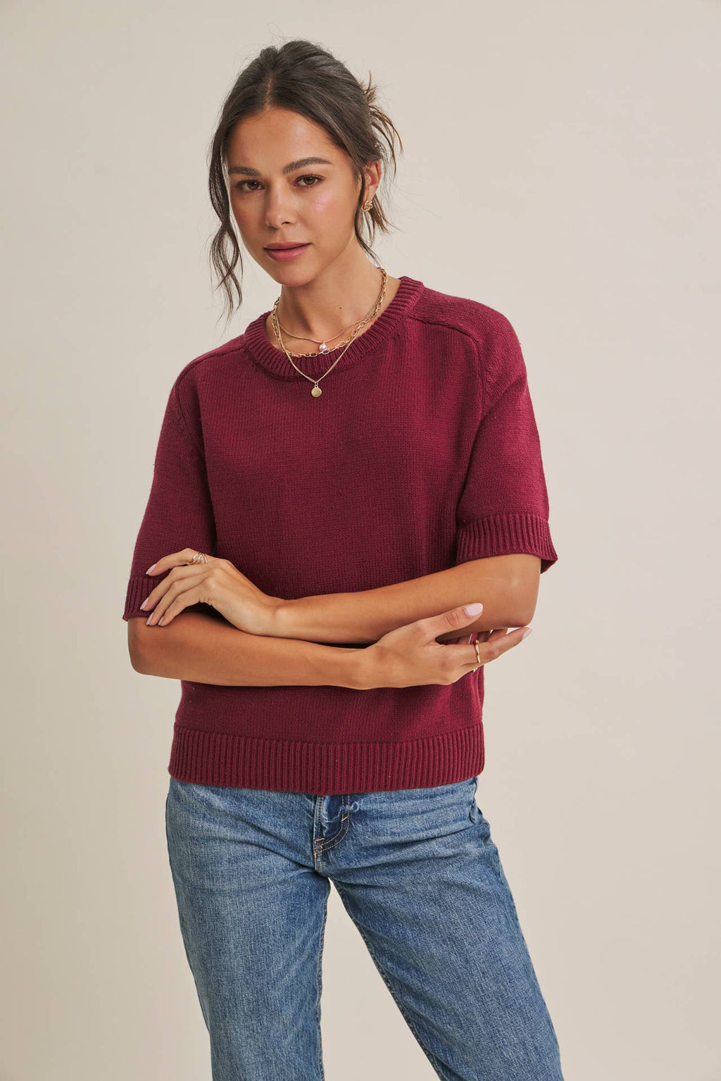YEAR-ROUND ESSENTIAL SOFT SWEATER TOP WITH RAGLAN SLEEVES