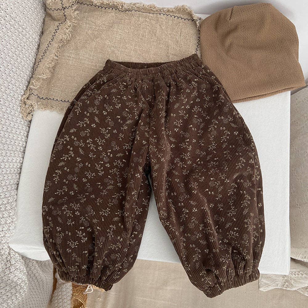 MyKids-USA® Baby Girl Ditsy Flower Pattern Corduroy Fabric Loose Thickened Pants In Winter