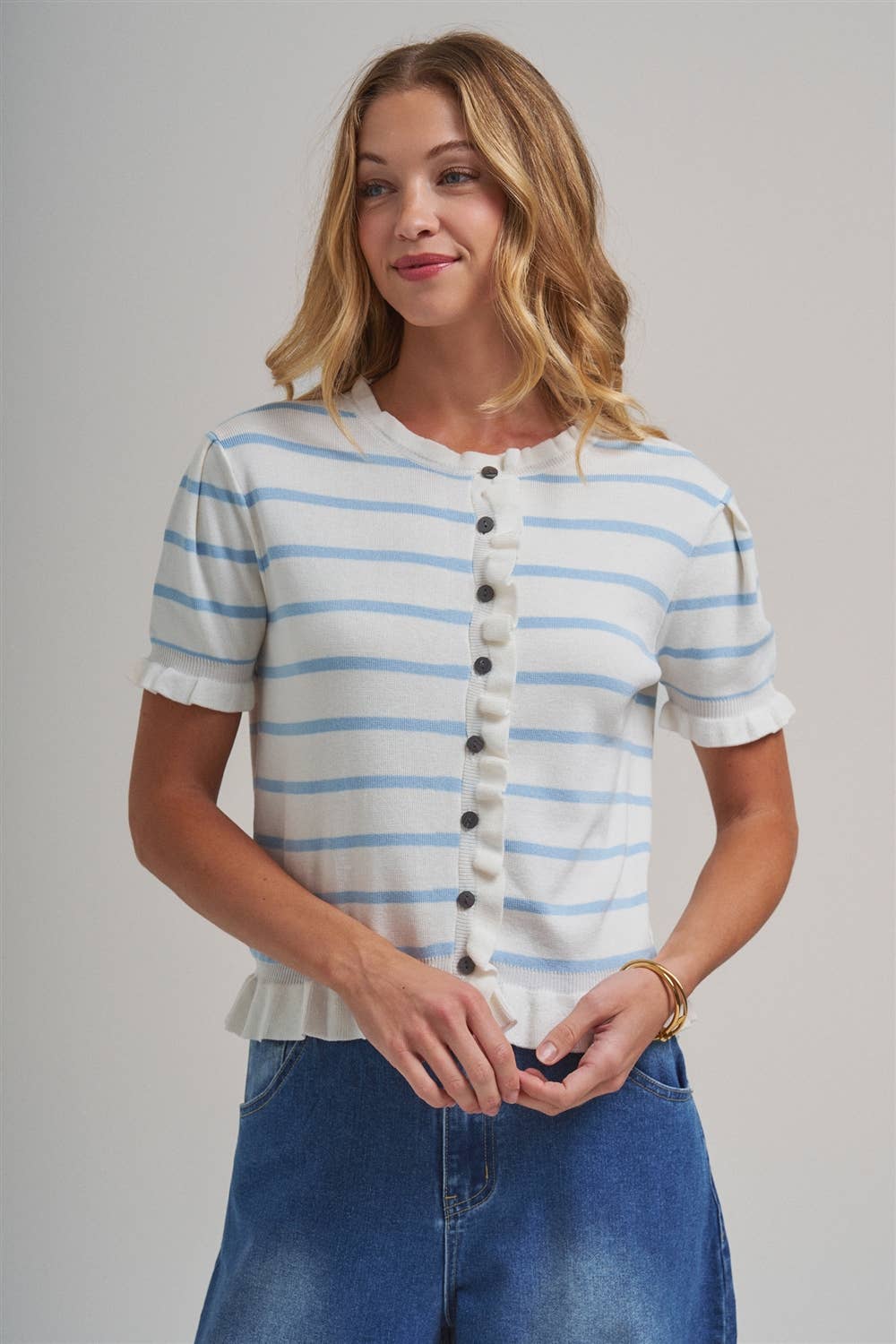 STRIPE KNITTED SWEATER BUTTON DOWN CARDIGAN TOP_JLT00204-01