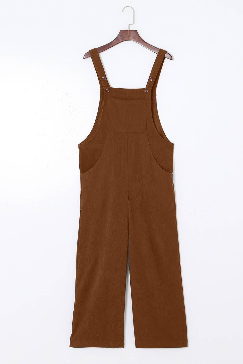 LAS Solid Corduroy Wide Leg Ribbed Pocket Overalls (S-XL)