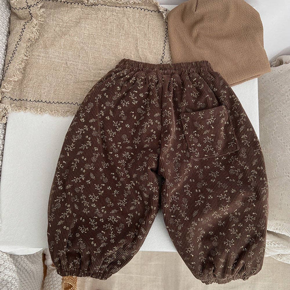 MyKids-USA® Baby Girl Ditsy Flower Pattern Corduroy Fabric Loose Thickened Pants In Winter